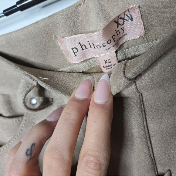 NWT Philosophy Neutral Faux Suede Skinny Pants Fall Office Work Preppy Size XS - Picture 3 of 8